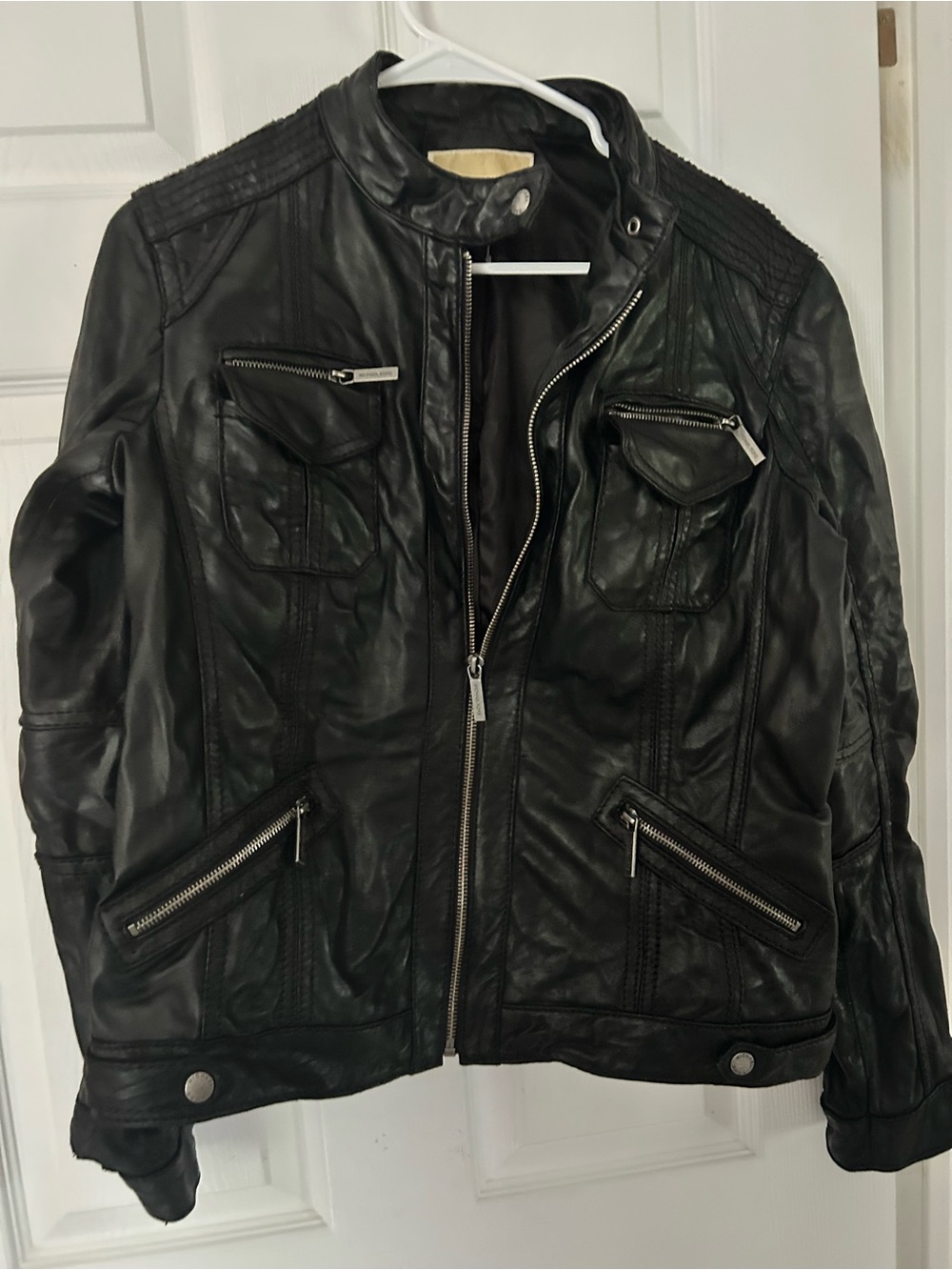 Micheal Kors classic Black Leather Zip-Front Jacket